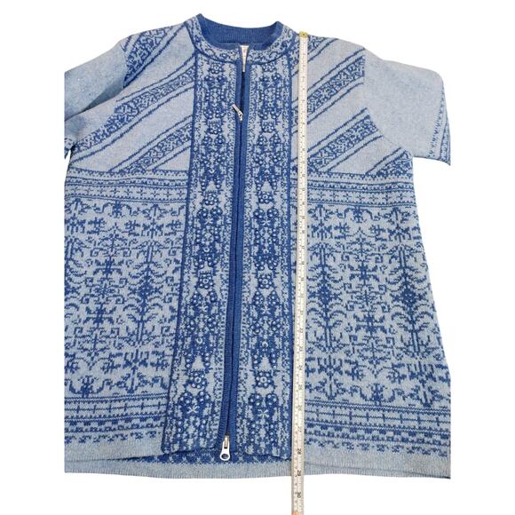Pendleton Lambs Wool Full Zip Cardigan Sweater High Neck Blue Nordic Womens L - Picture 5 of 9